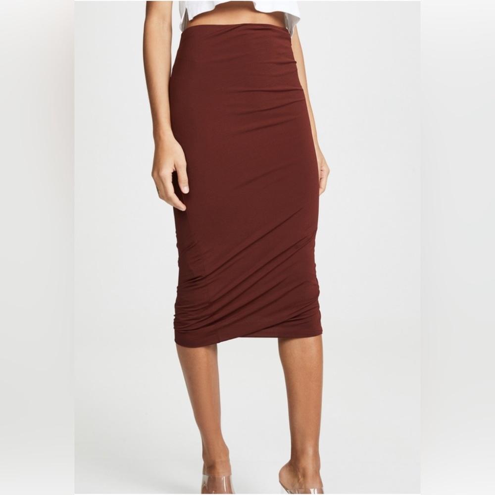 ALEXANDER WANG Crepe Jersey Twisted Midi Skirt Rust Burgundy Red S